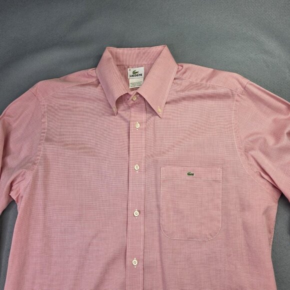 Lacoste Shirt Men 42 Large Red Micro Check Button Down Long Sleeve France Preppy - Picture 2 of 13
